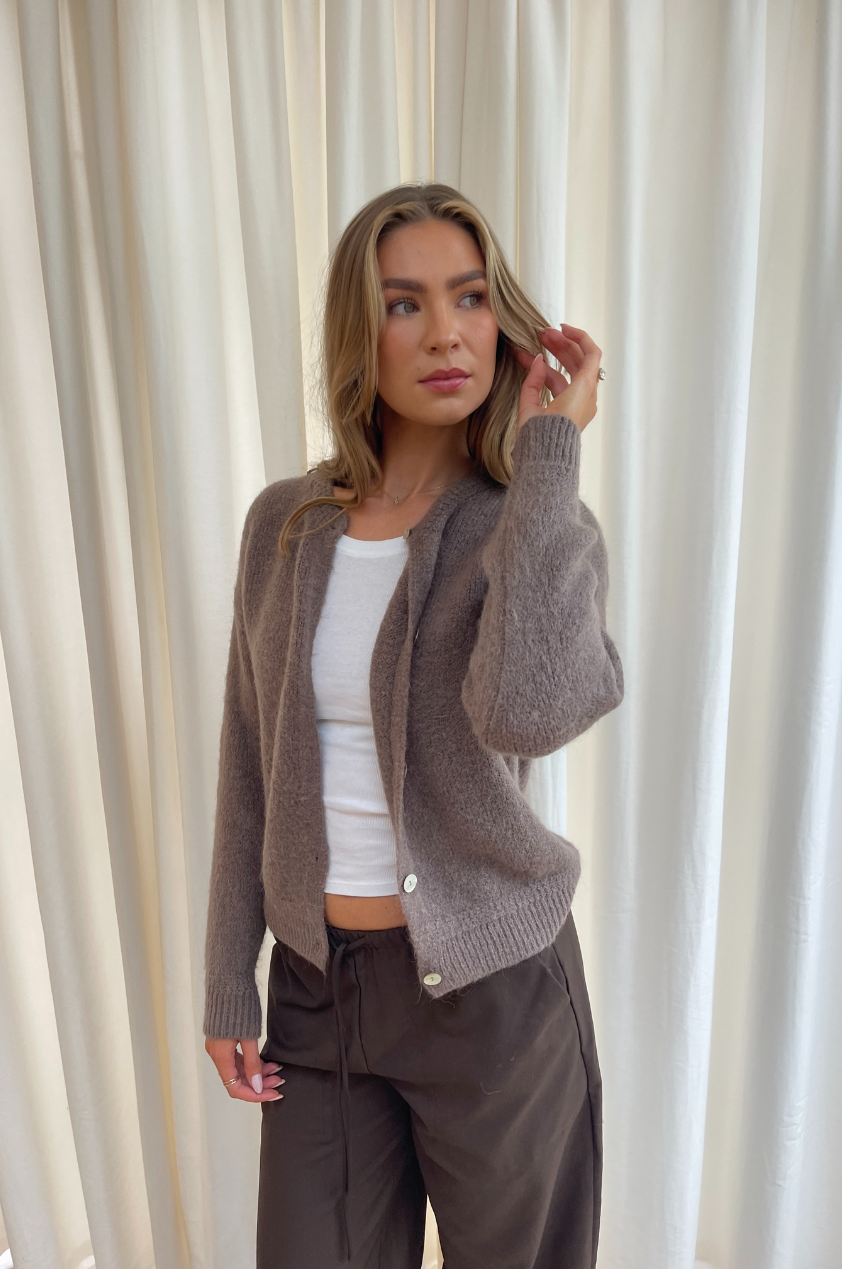 The Reyna Cardigan in Mocha Mousse