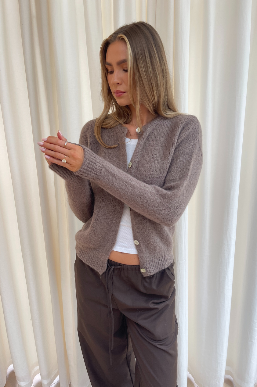 The Reyna Cardigan in Mocha Mousse